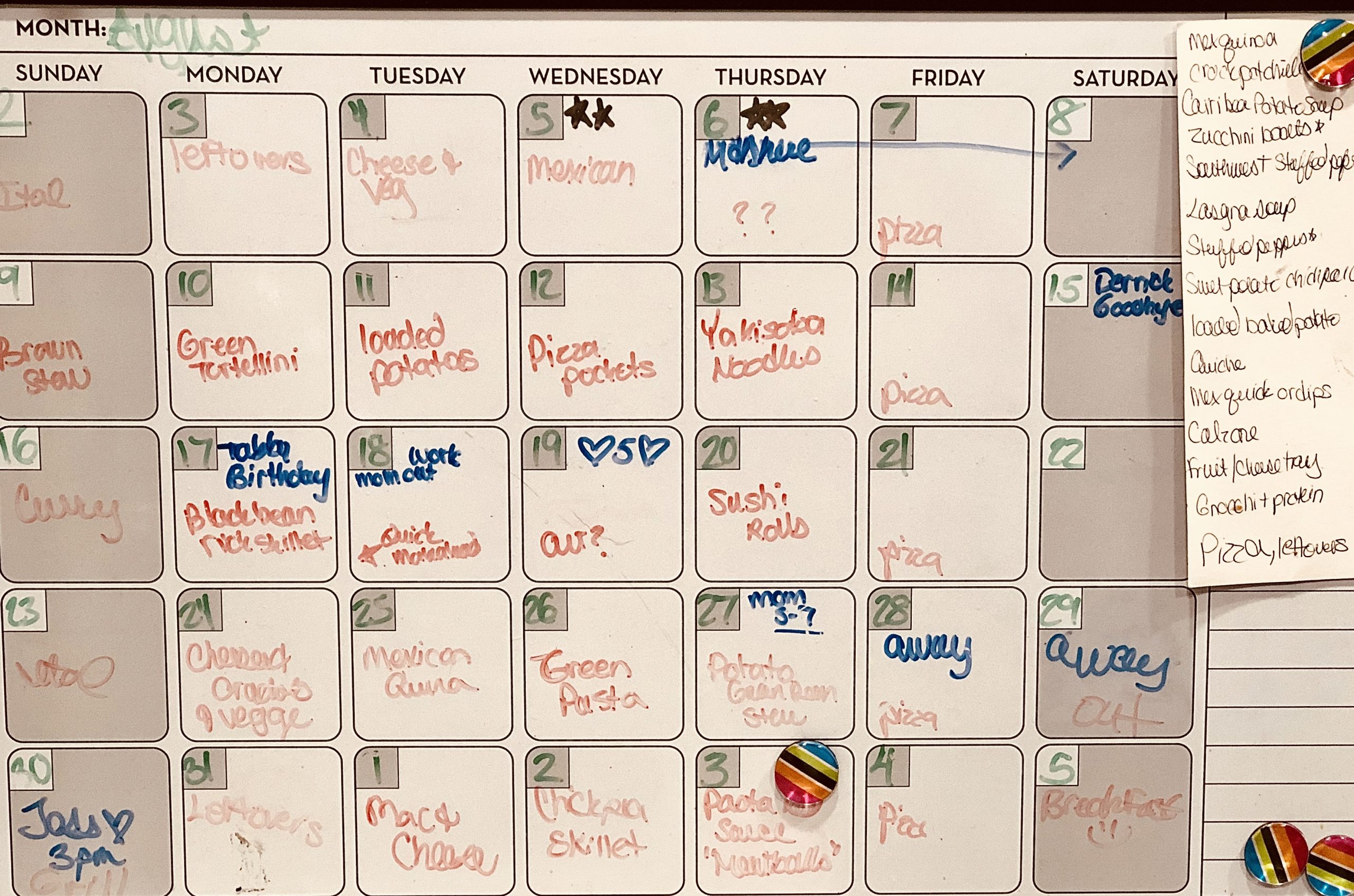 monthly meal plan schedule