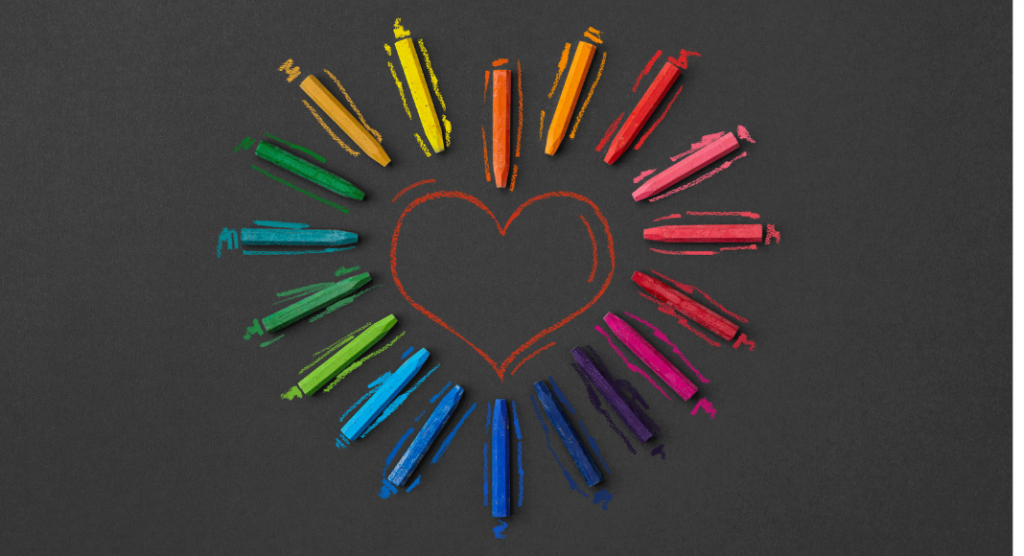 rainbow heart made out of crayons