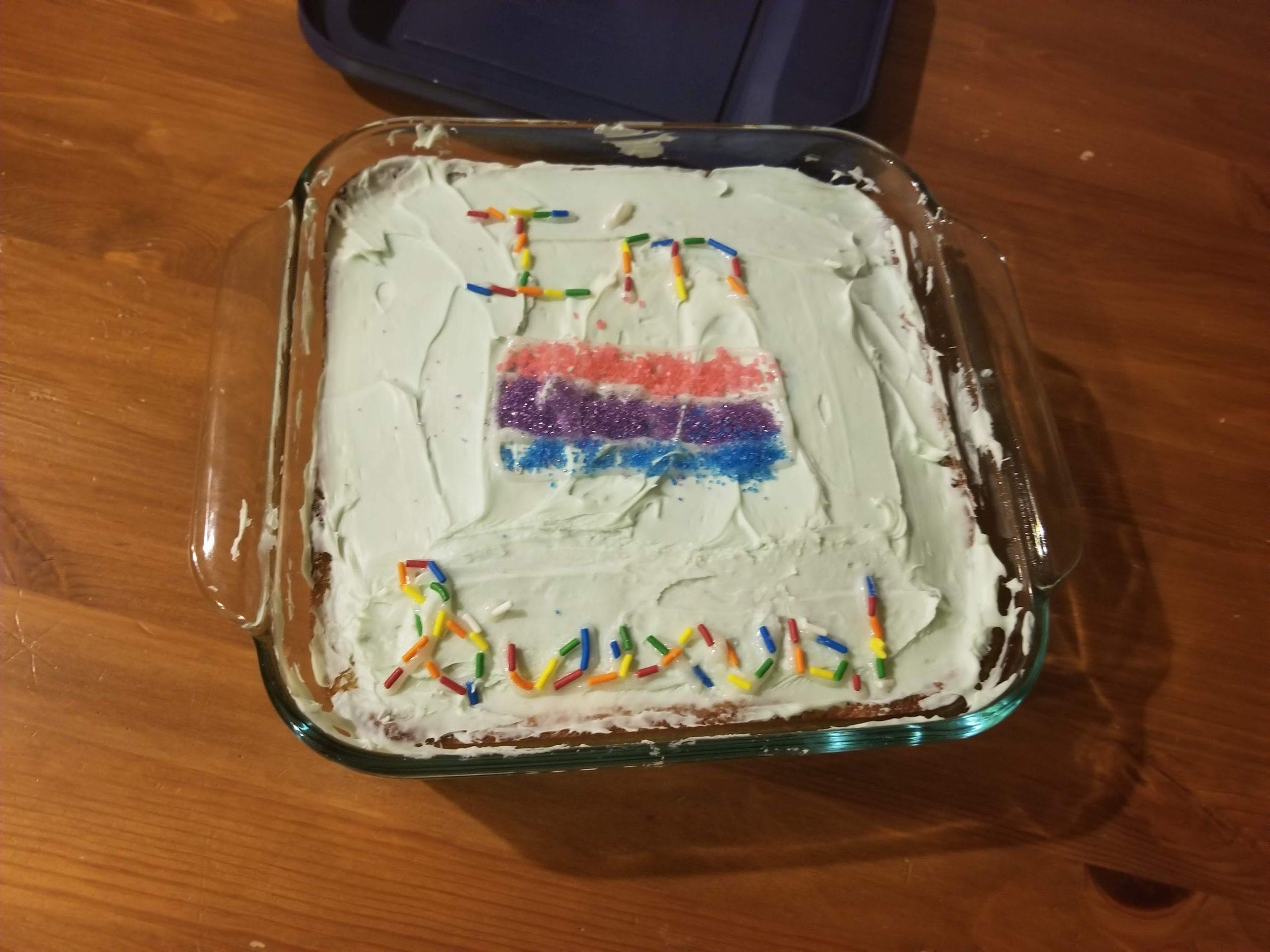 Cake featuring bisexual pride flag